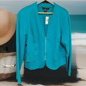 Ashley Stewart Women Jacket NWT Size 18 Aqua Blue Polyester Blend Blazer Cruise